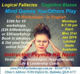 Brisbane Workshops – Logical Fallacies, Cognitive Biases & Mind Games (in English) – (Jan – Mar 2019)