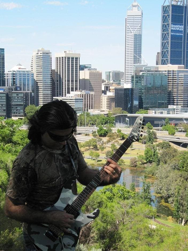 Playing electric guitar